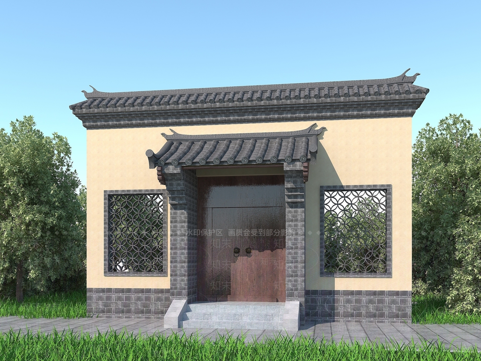 中式建筑大门3D模型下载【ID:1194525193】