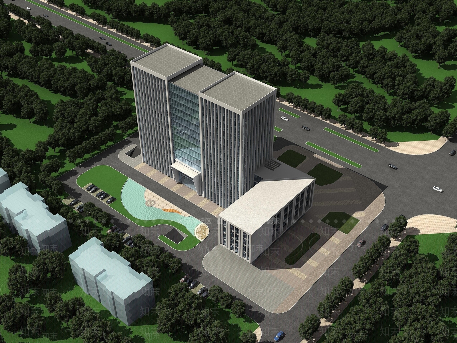 现代工业办公楼3D模型下载【ID:1194525309】