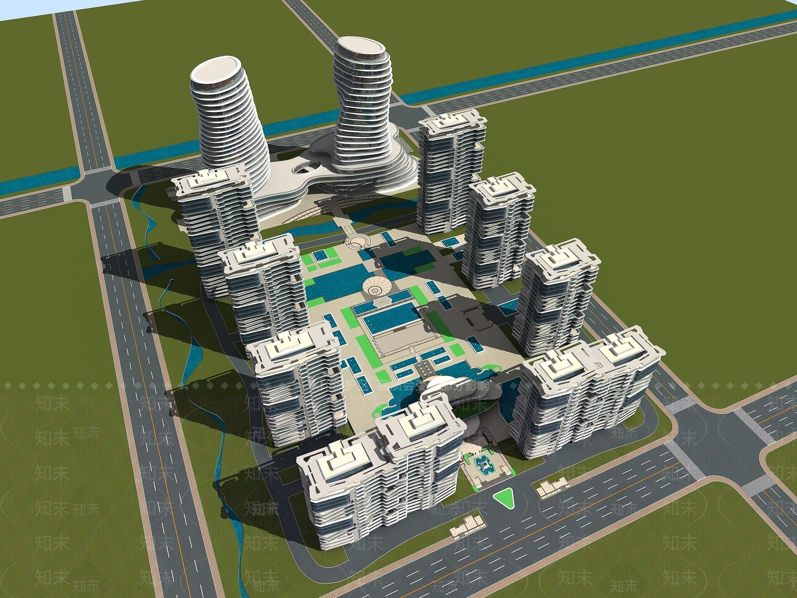 现代洛阳小区住宅3D模型下载【ID:1194525456】