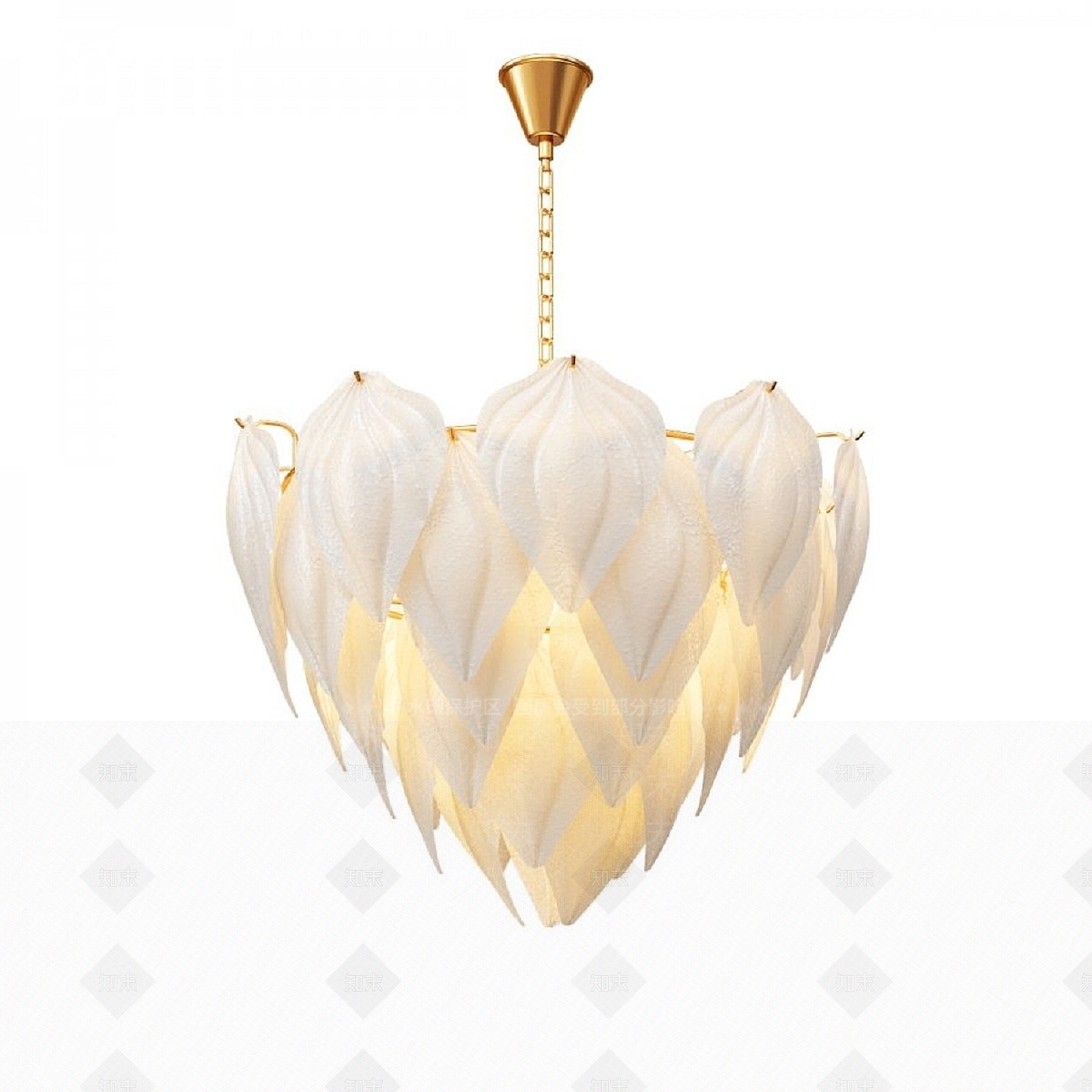 现代羽毛花瓣玻璃吊灯3D模型下载【ID:1194528547】