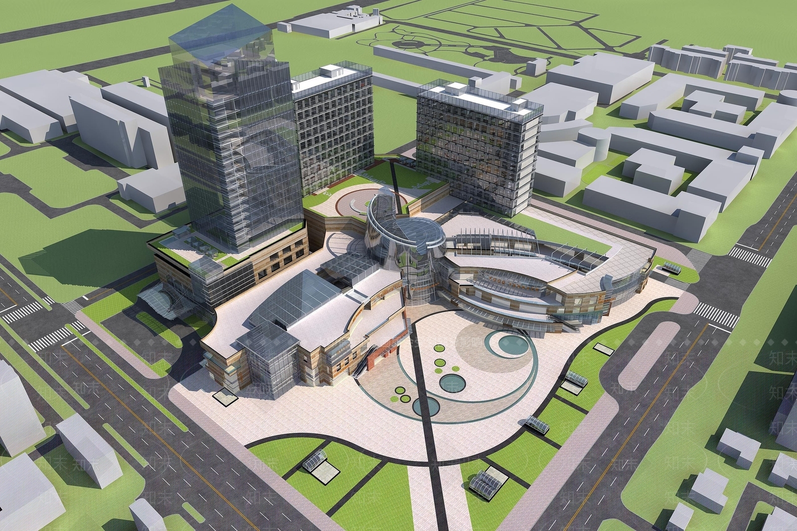 现代商业广场3D模型下载【ID:1194528733】