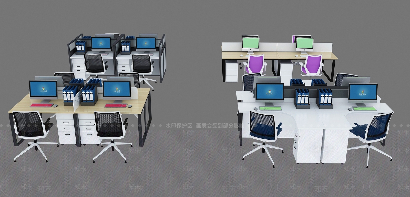 现代各类屏风办公桌椅组合3D模型下载【ID:1194529909】