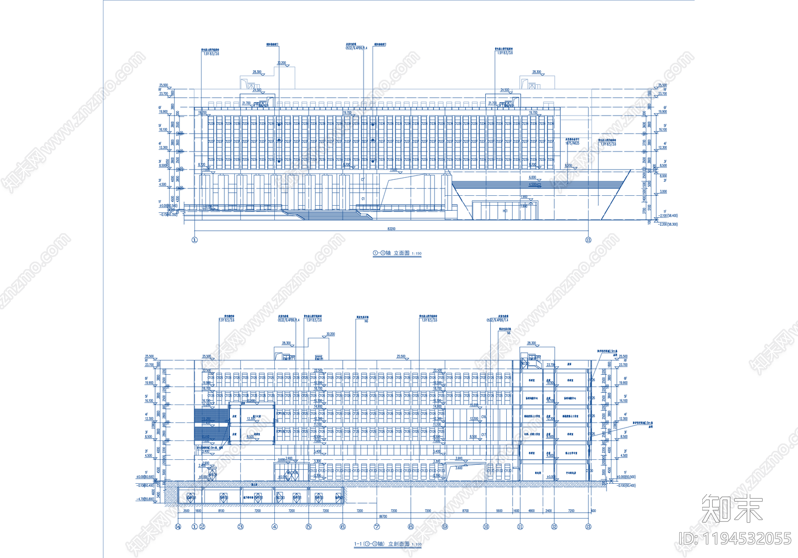 现代学校建筑cad施工图下载【ID:1194532055】