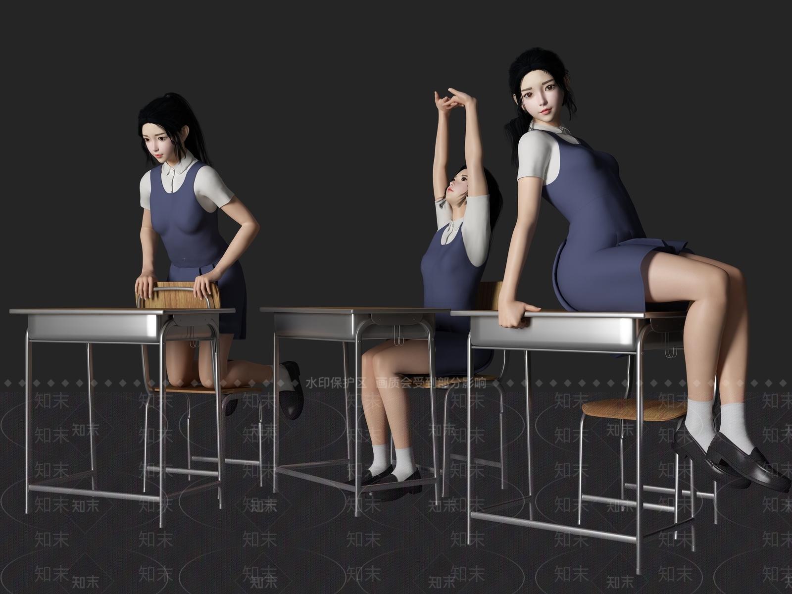 现代学生女生美女人物3D模型下载【ID:1194532918】