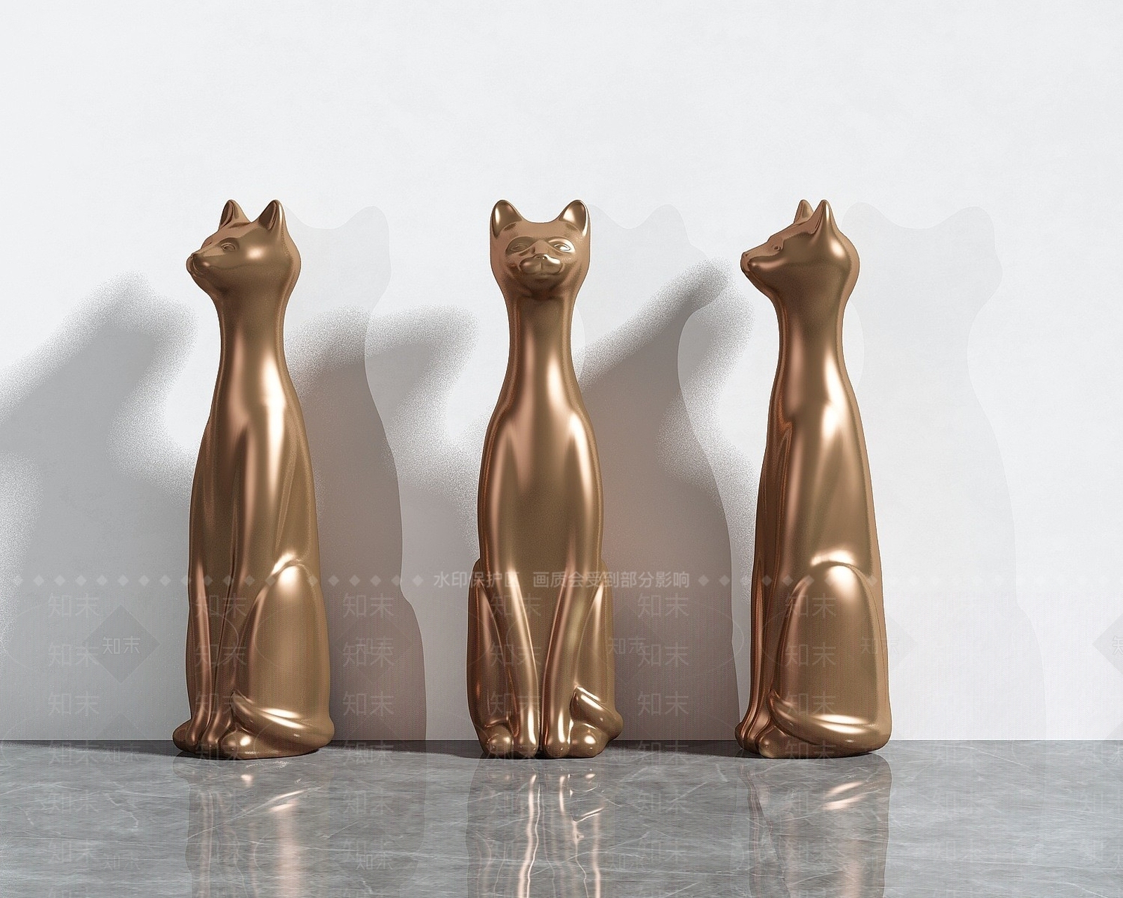现代金属小猫摆件3D模型下载【ID:1194535437】