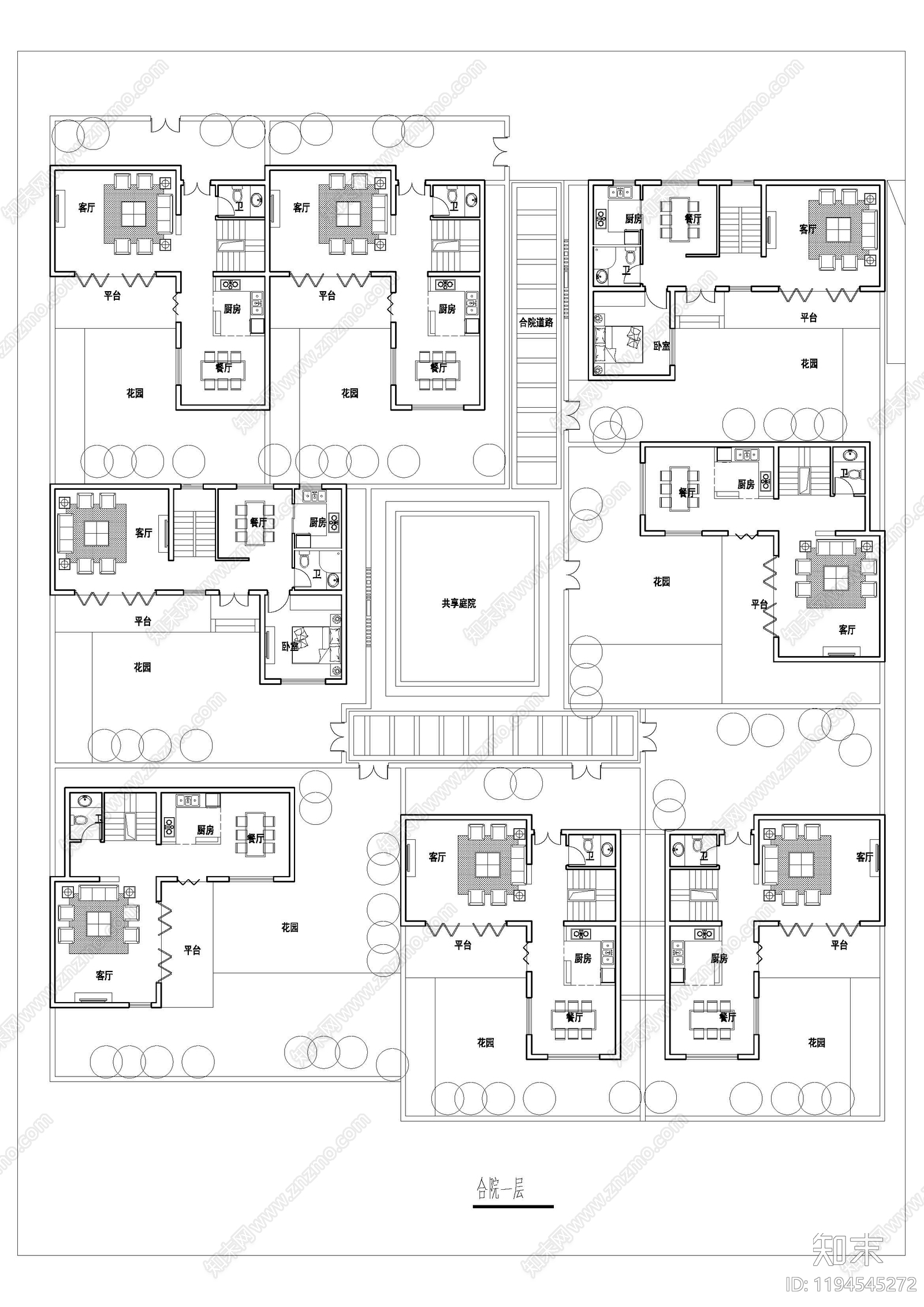 现代新中式四合院施工图下载【ID:1194545272】