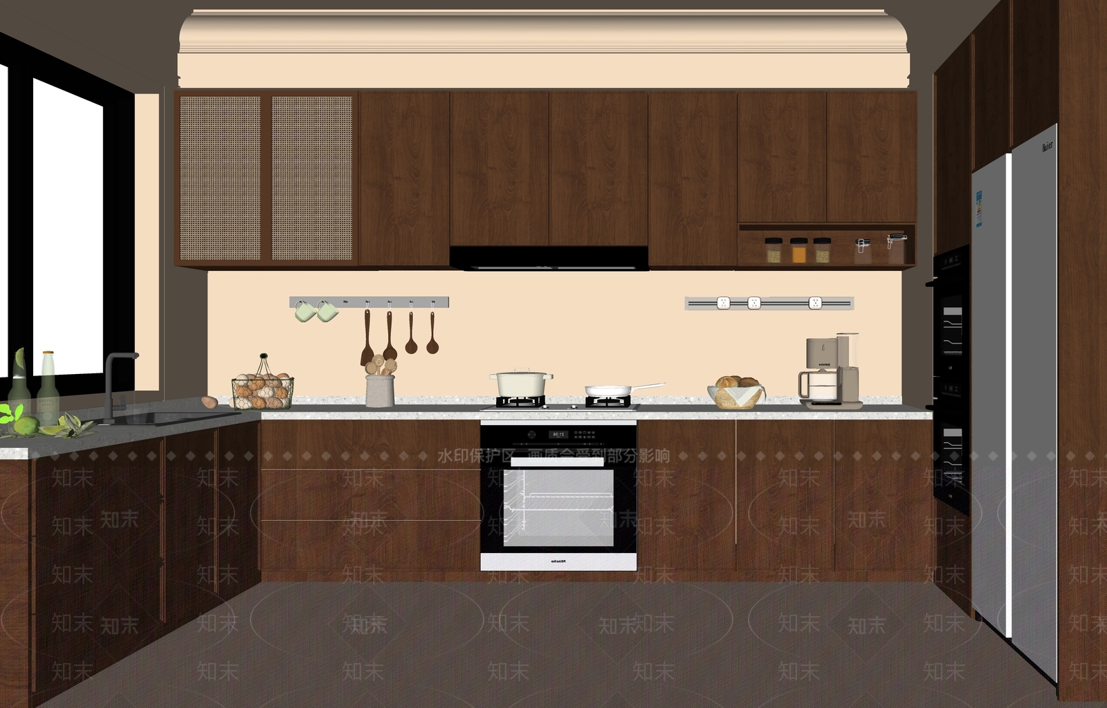 现代封闭式厨房SU模型下载【ID:1194549738】