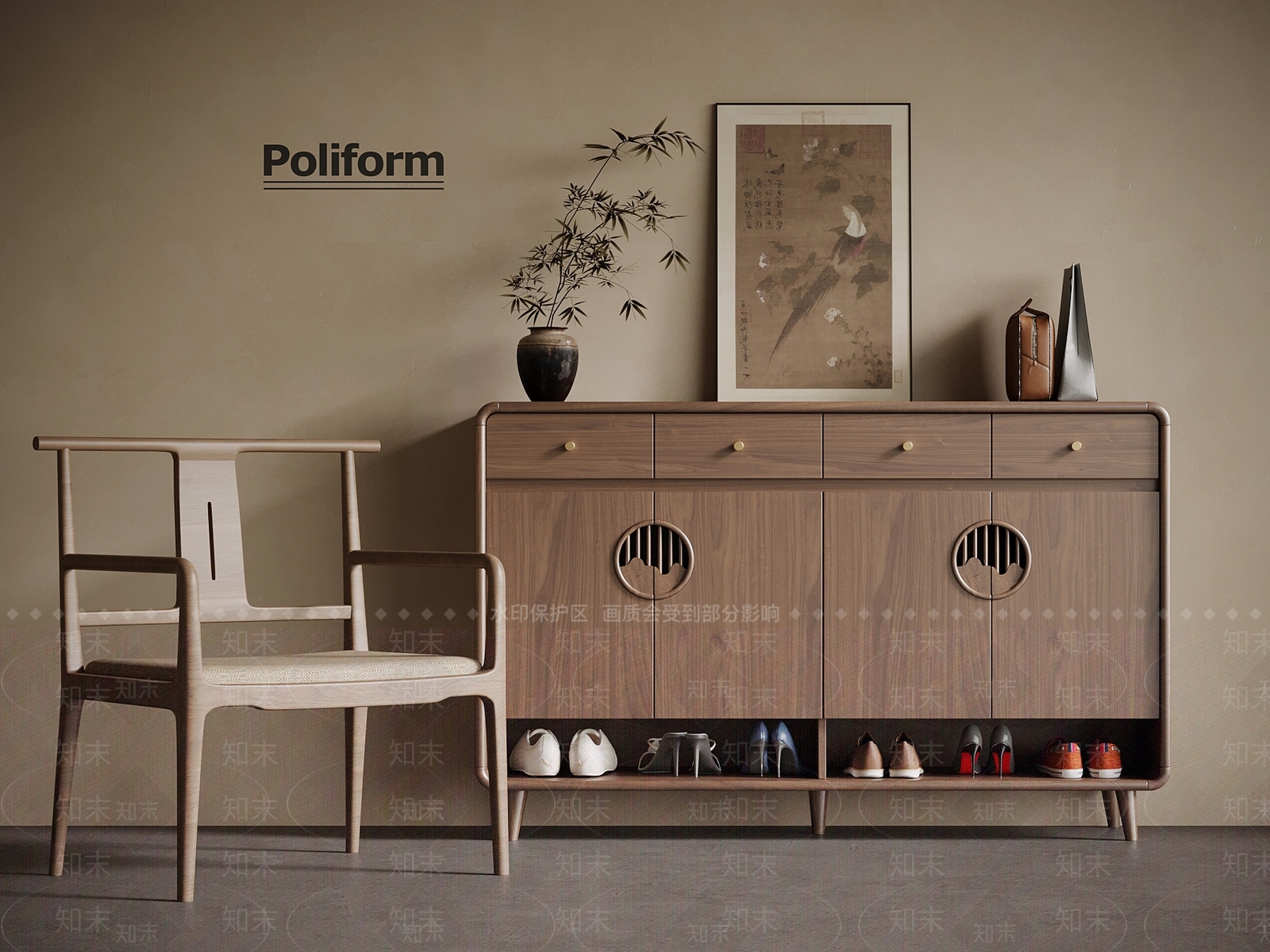 新中式鞋柜3D模型下载【ID:1194553241】