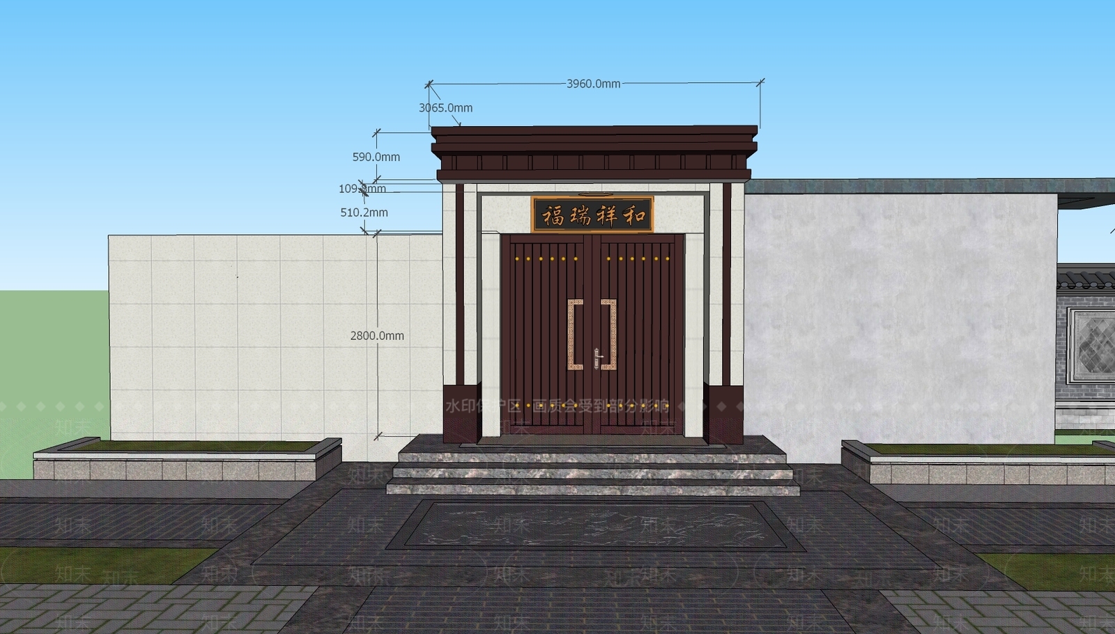 新中式别墅庭院SU模型下载【ID:1194553495】