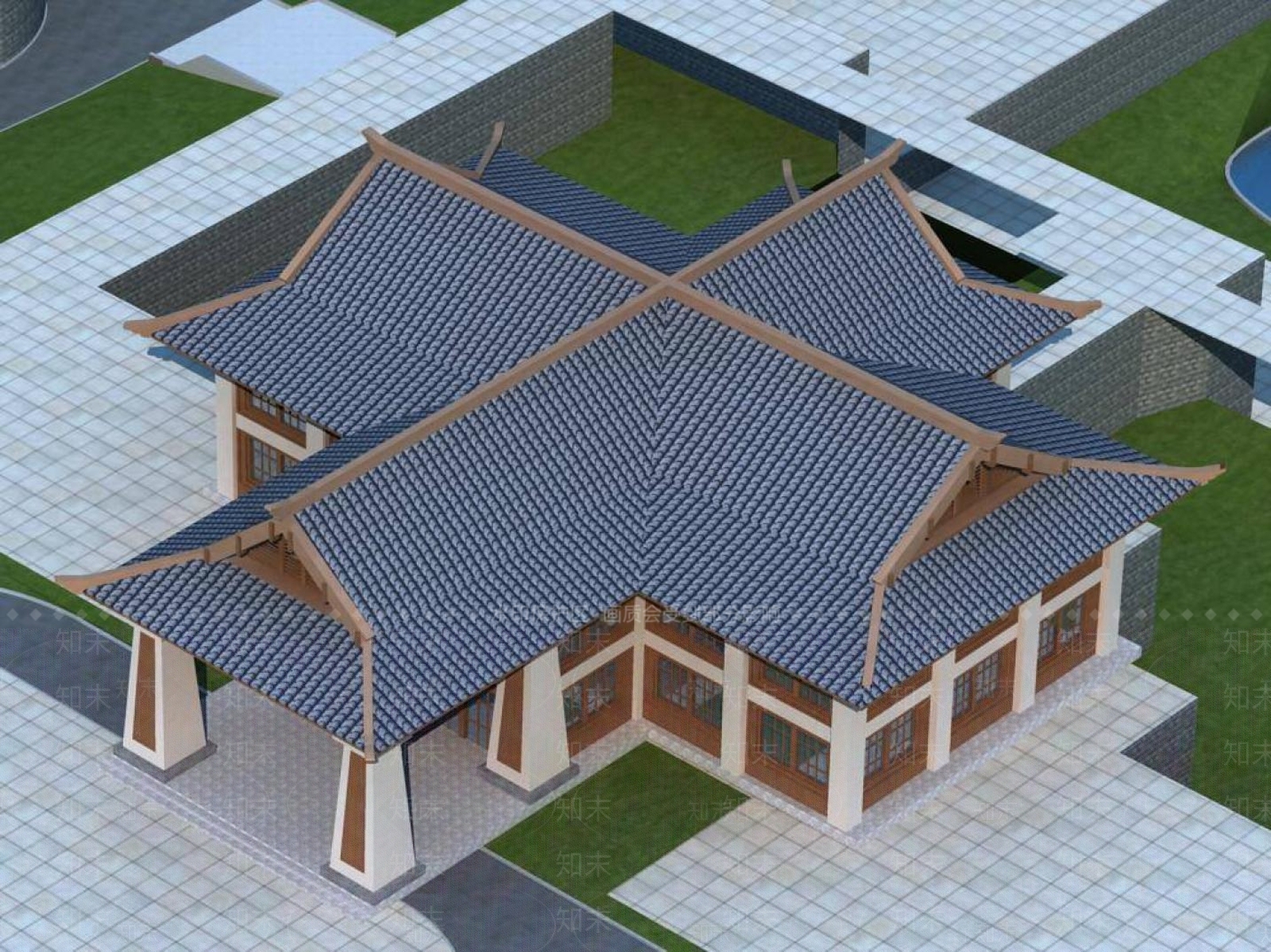 中式酒店外观3D模型下载【ID:1194559226】