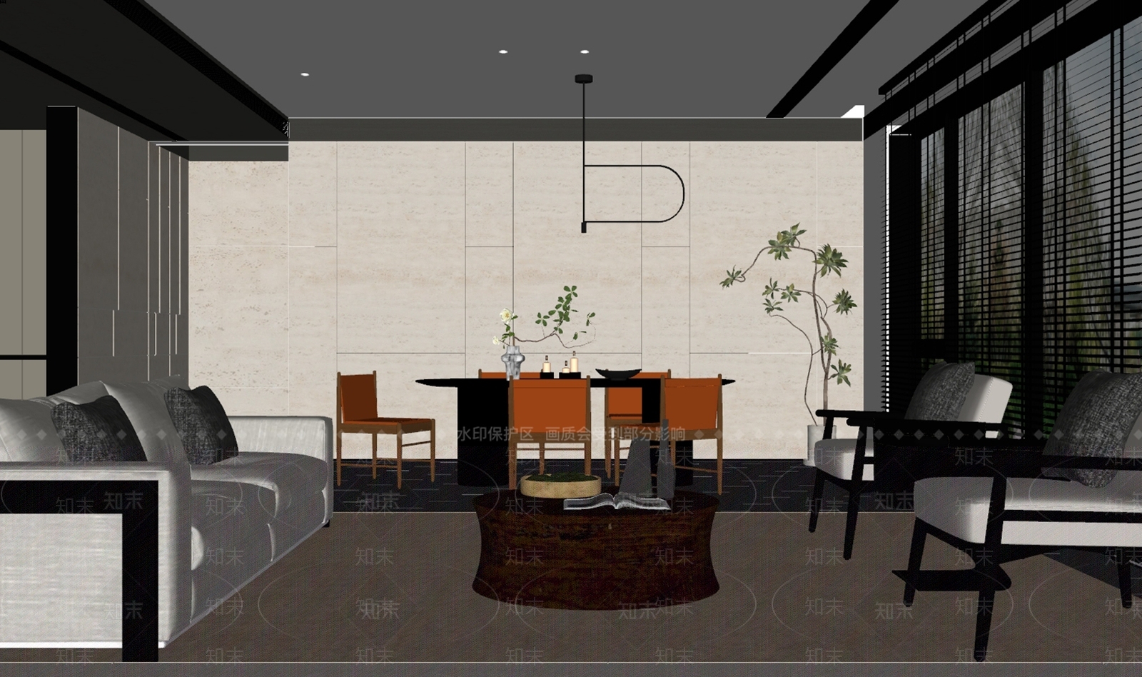 现代原木客餐厅SU模型下载【ID:1194560220】