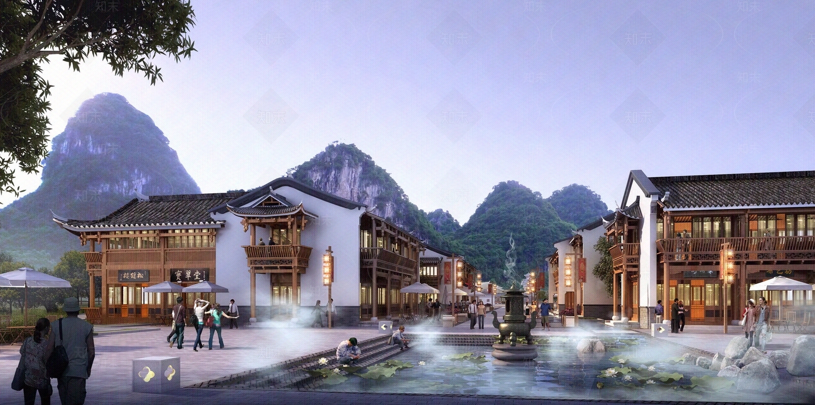 新中式中式街道外景贴图下载【ID:1194561099】