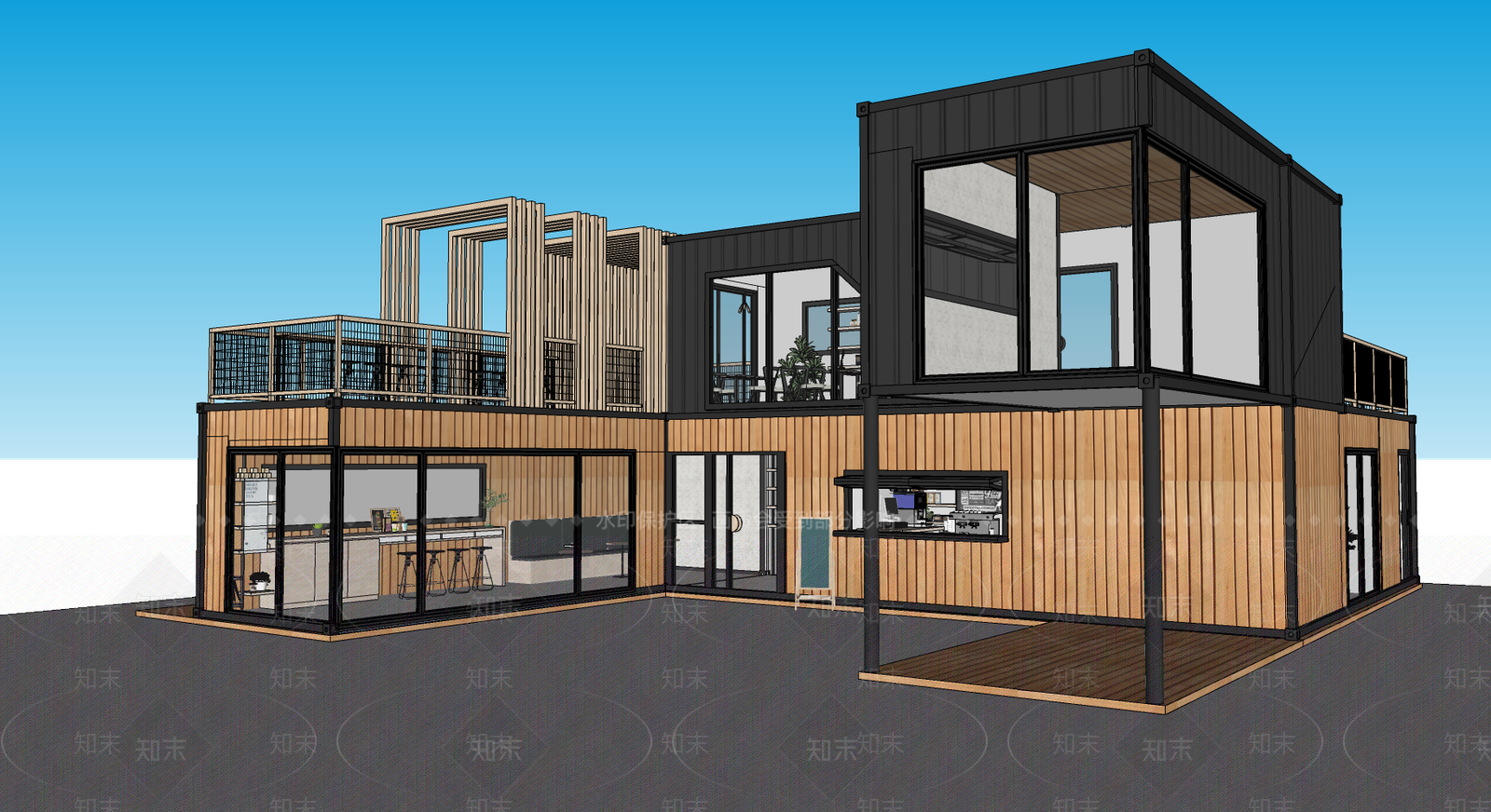 工业简约餐饮建筑SU模型下载【ID:1194772886】