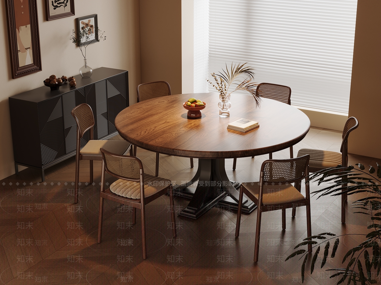 侘寂中古餐桌椅3D模型下载【ID:1194564868】
