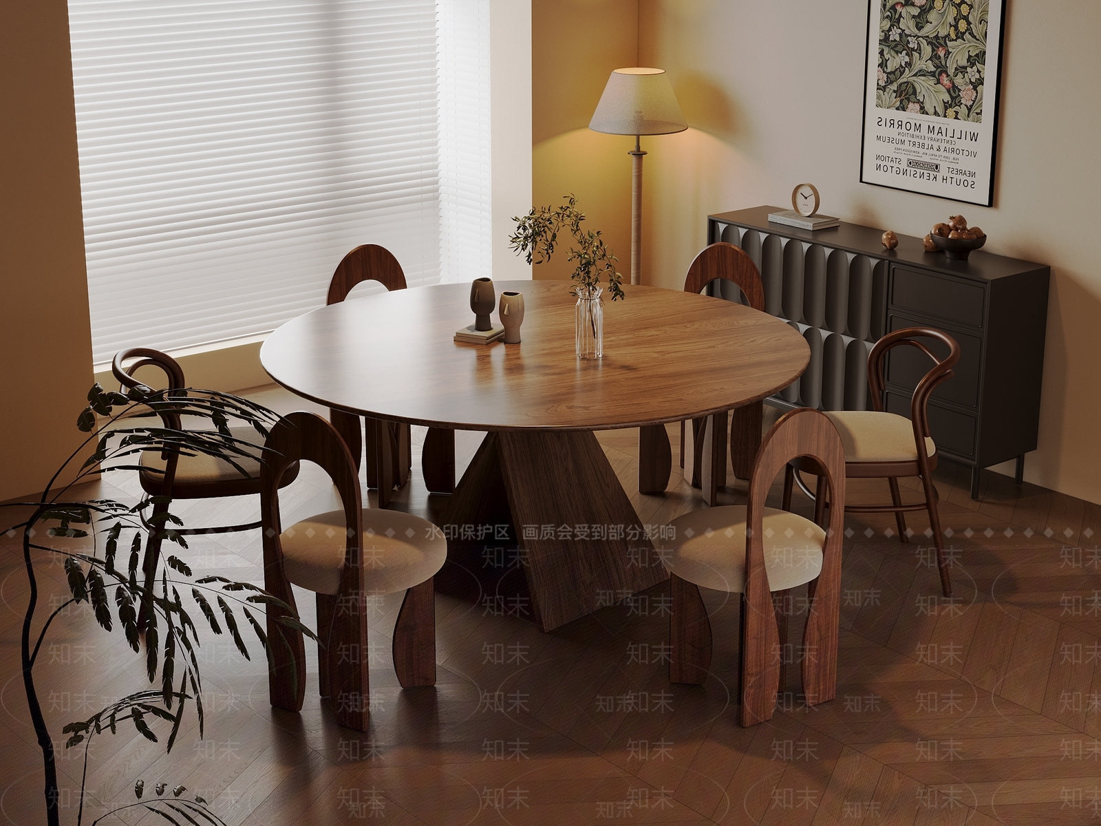 侘寂中古餐桌椅3D模型下载【ID:1194565113】