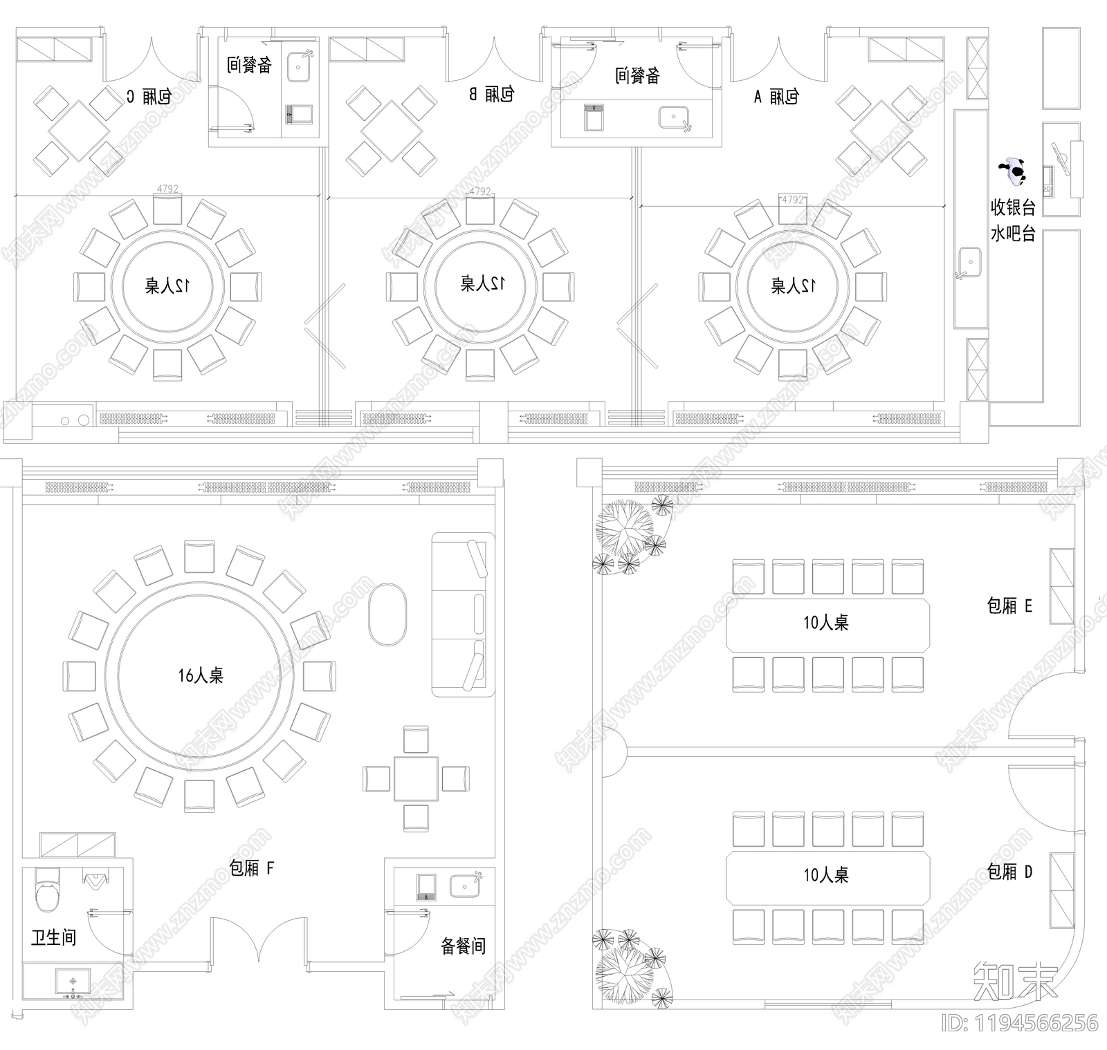 现代自助餐厅cad施工图下载【ID:1194566256】