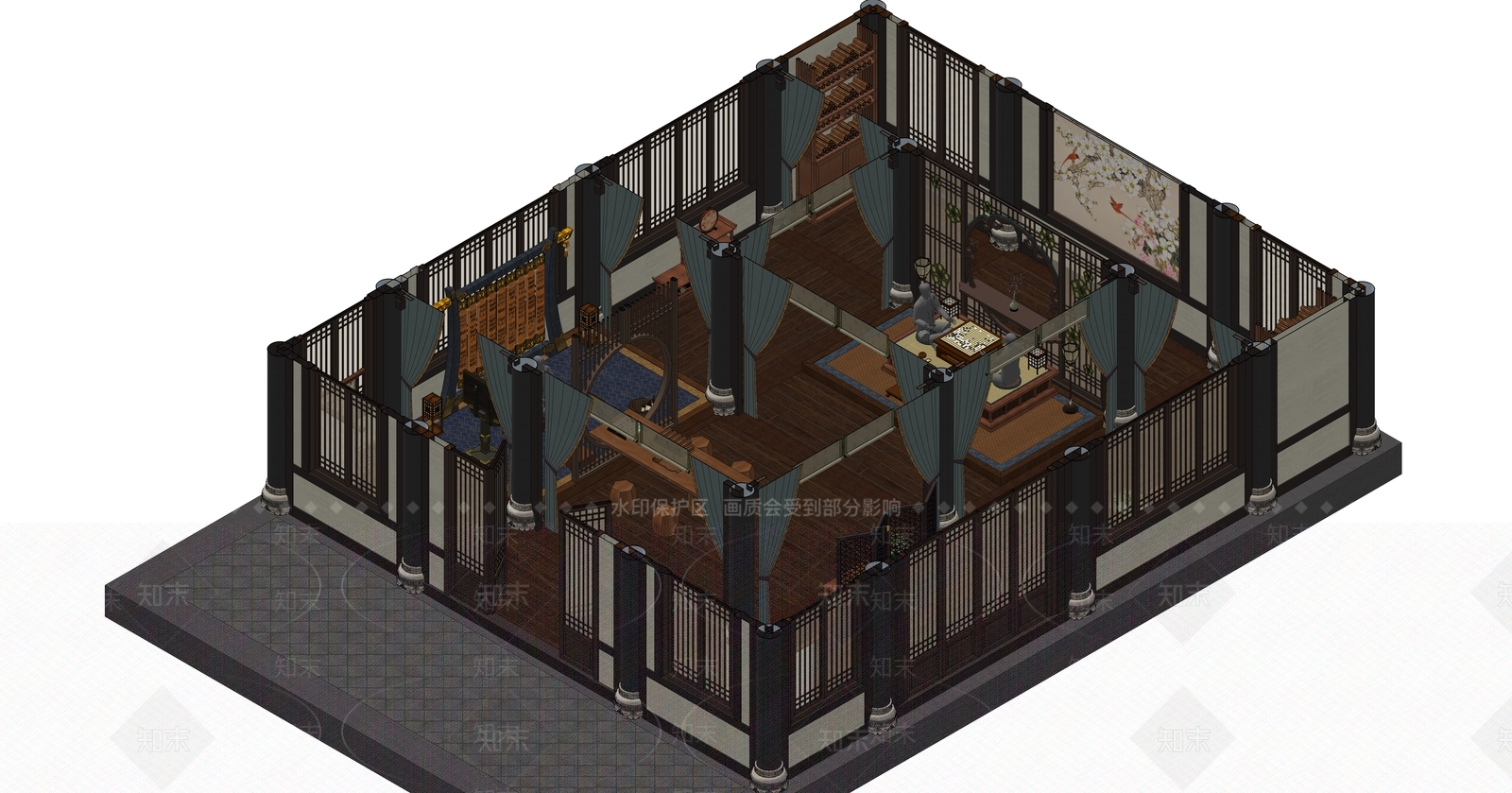 中式艺术展厅SU模型下载【ID:1222284140】