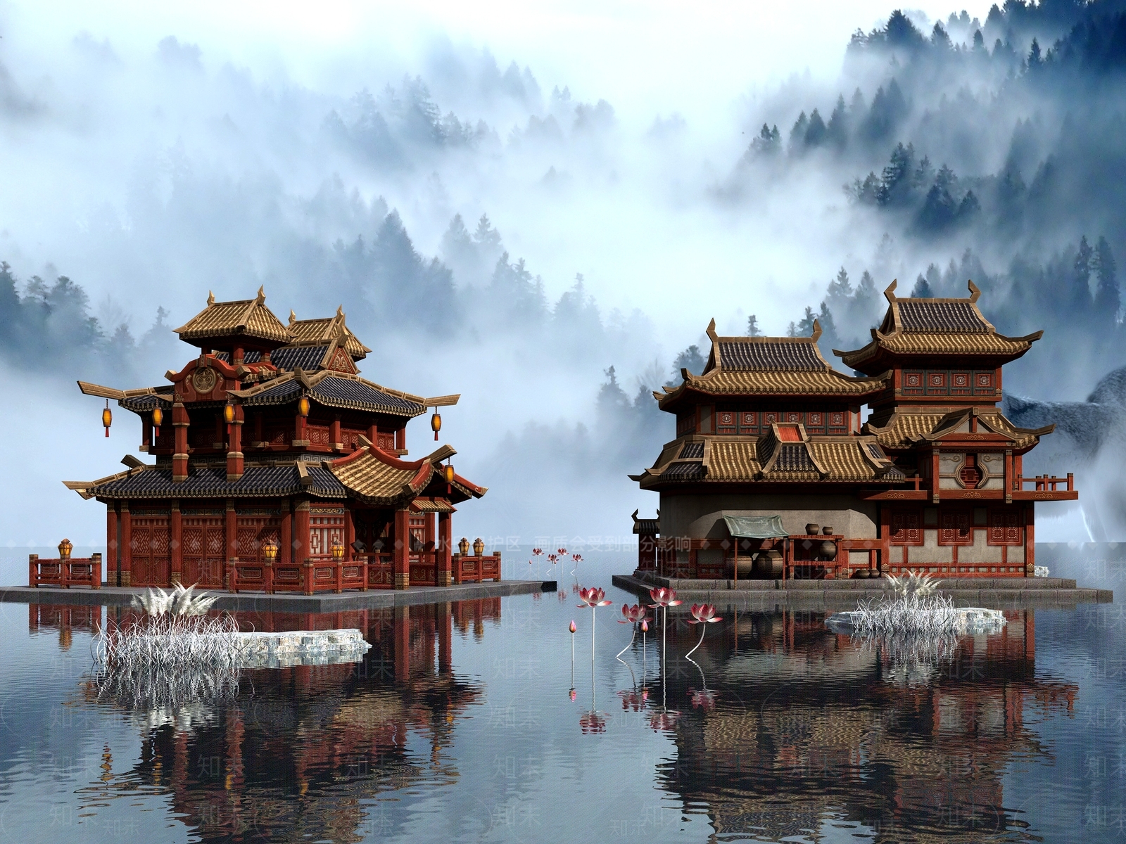 中式中古古建3D模型下载【ID:1194567977】