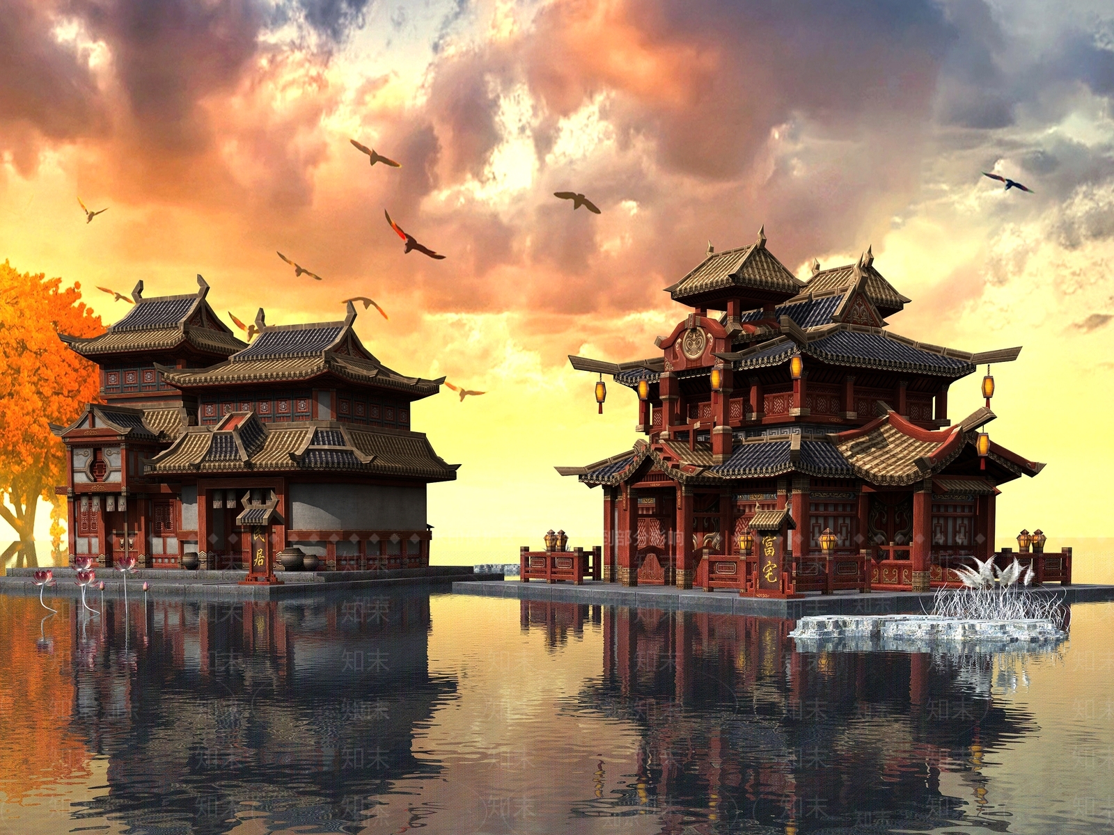 中式中古古建3D模型下载【ID:1194567977】