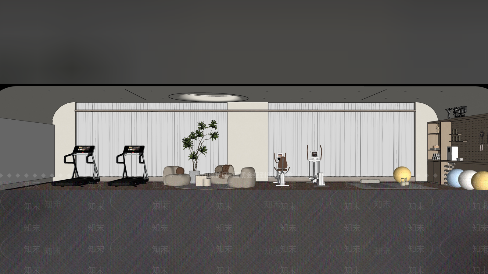 现代极简瑜伽室SU模型下载【ID:1194572071】