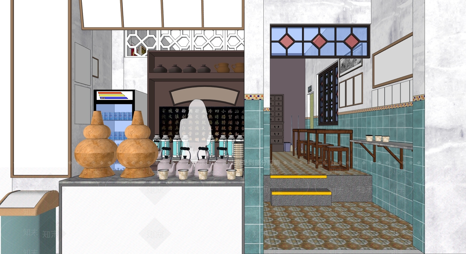 中式复古茶餐厅SU模型下载【ID:1194573029】