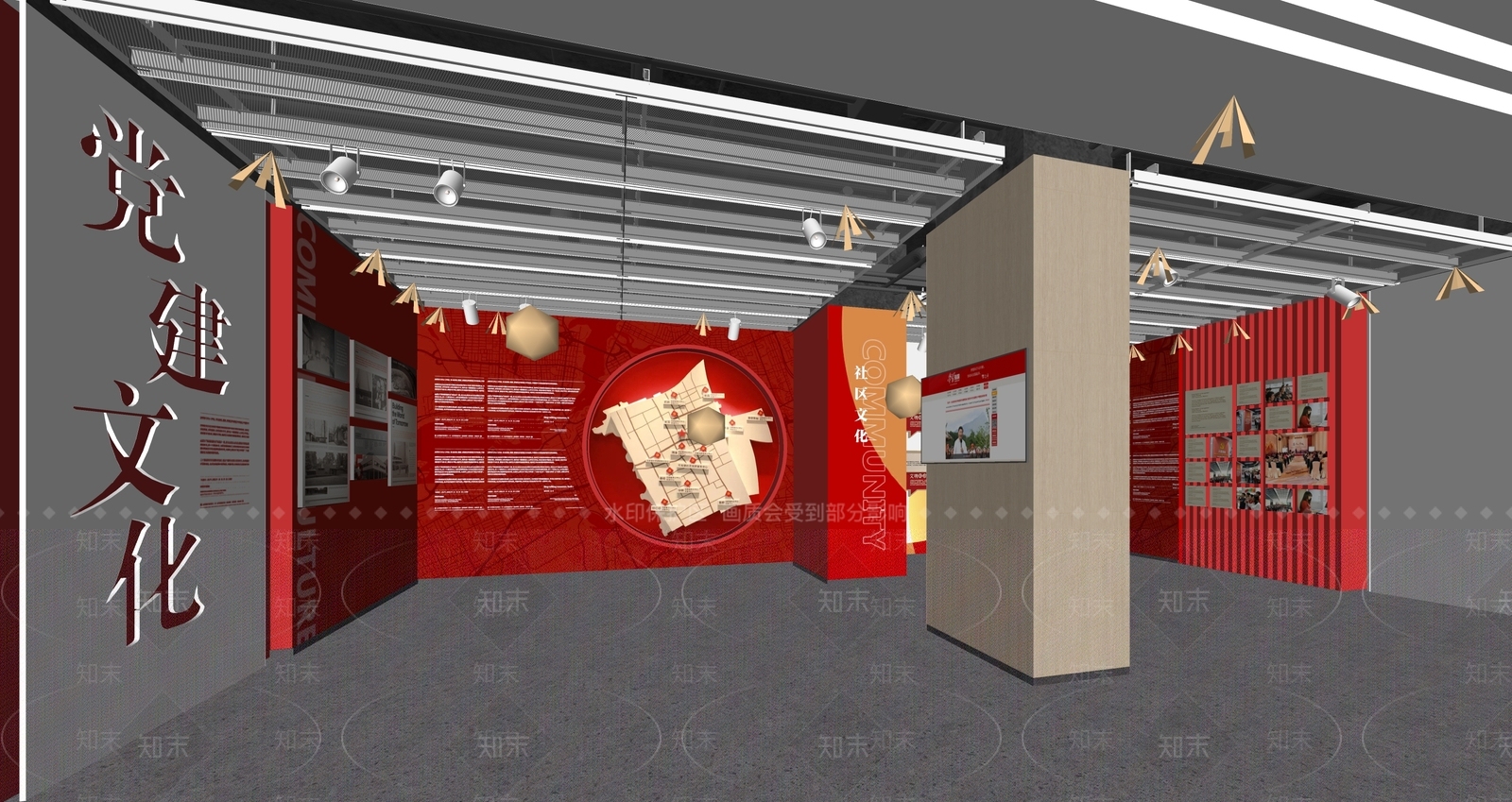 现代党建展厅SU模型下载【ID:1194577768】