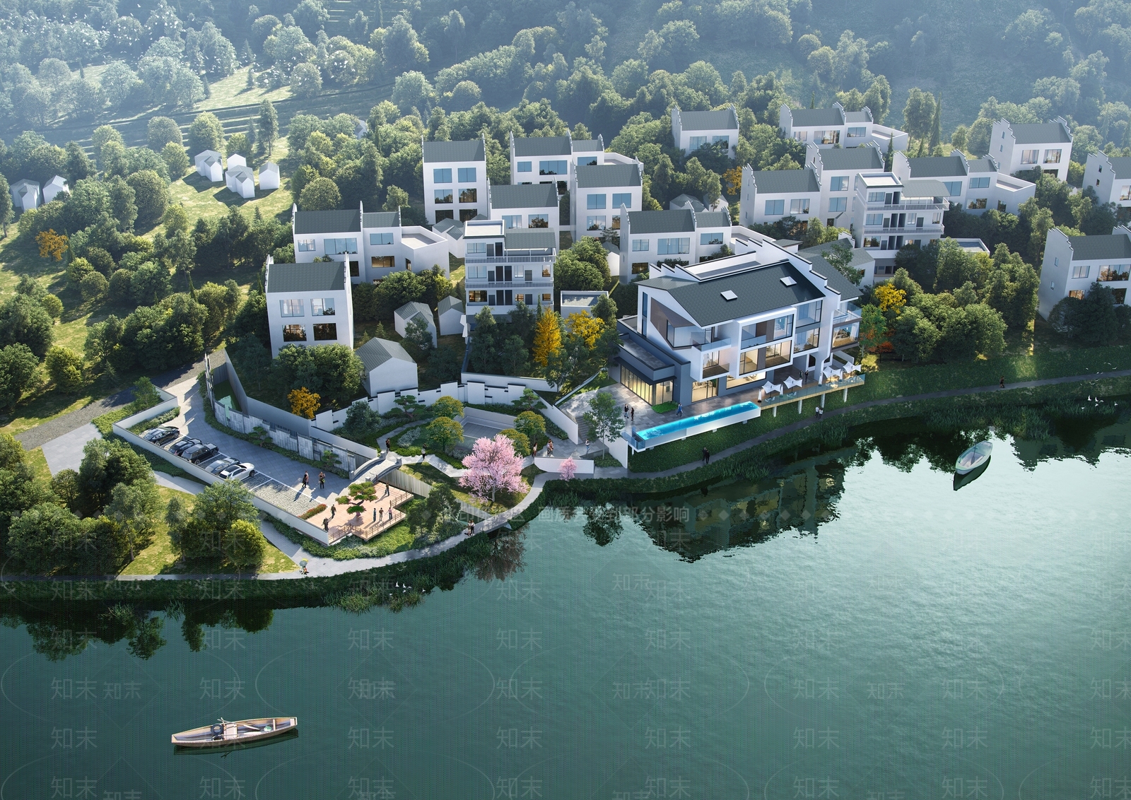 现代中式民宿建筑SU模型下载【ID:1194582366】