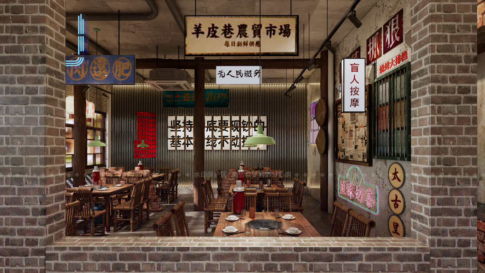 工业复古火锅店SU模型下载【ID:1194582262】