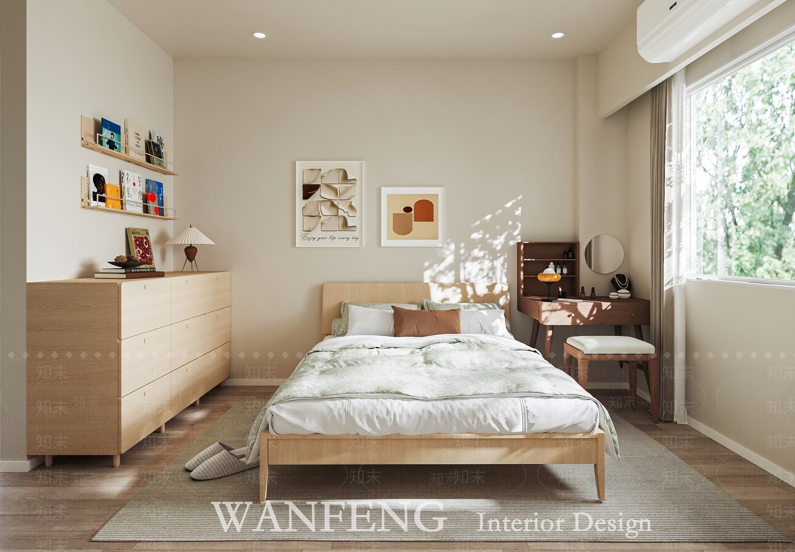 北欧原木家居卧室3D模型下载【ID:1194583504】