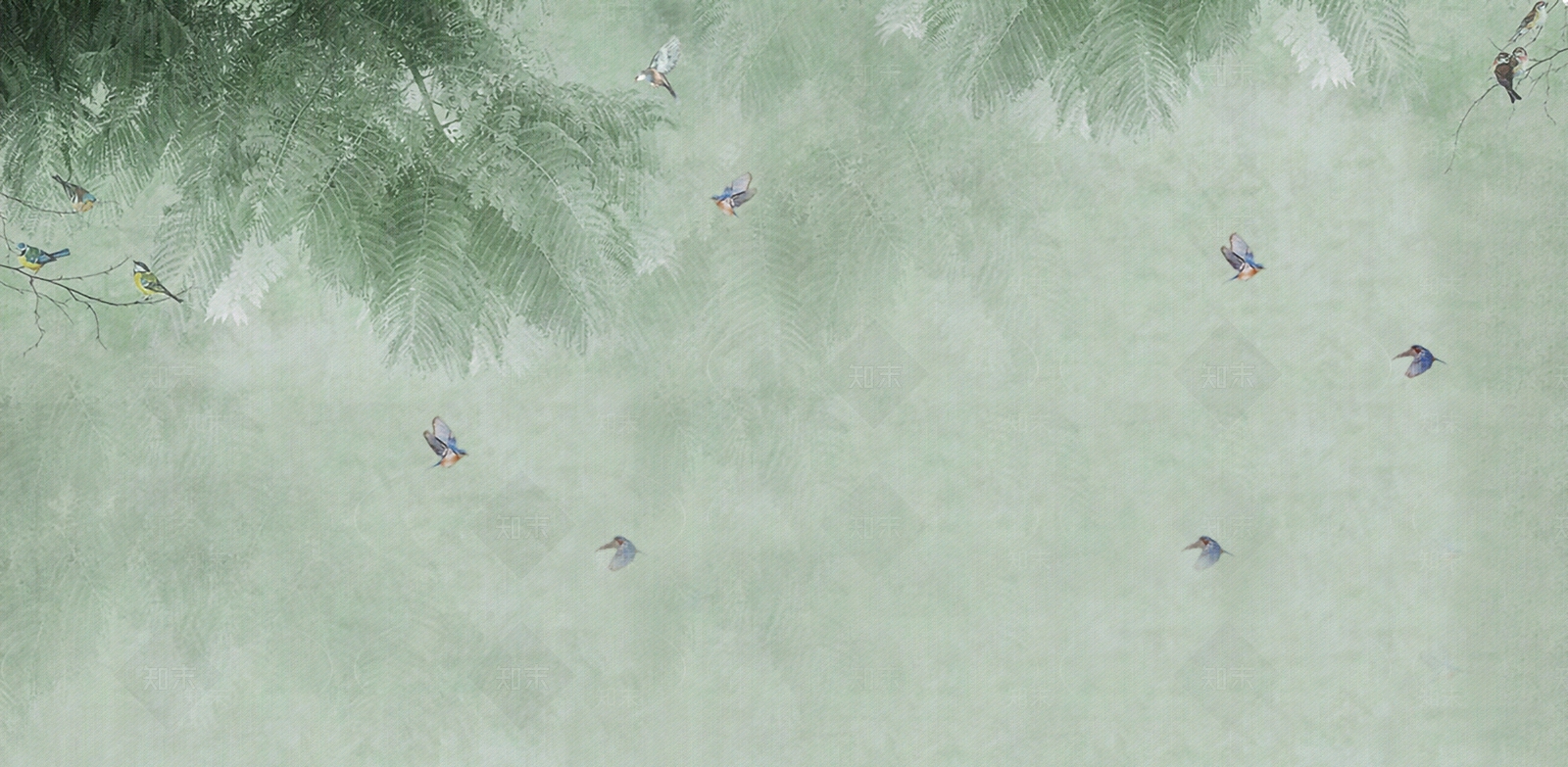 现代新中式花鸟壁纸贴图下载【ID:1194583919】