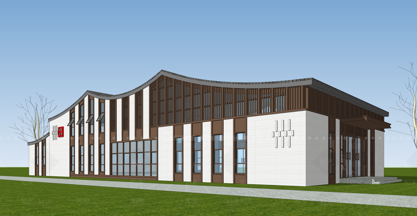 新中式现代小公建SU模型下载【ID:1194588984】