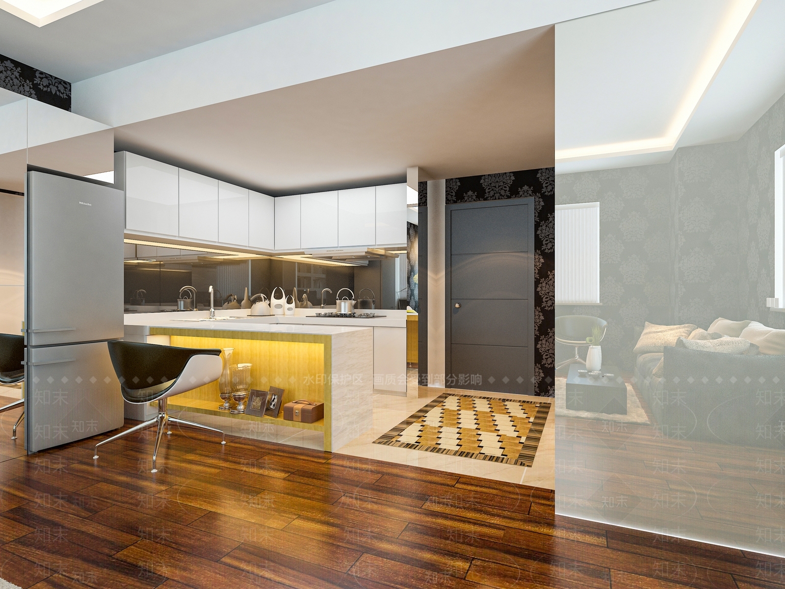 现代北欧开放式厨房3D模型下载【ID:1194591663】