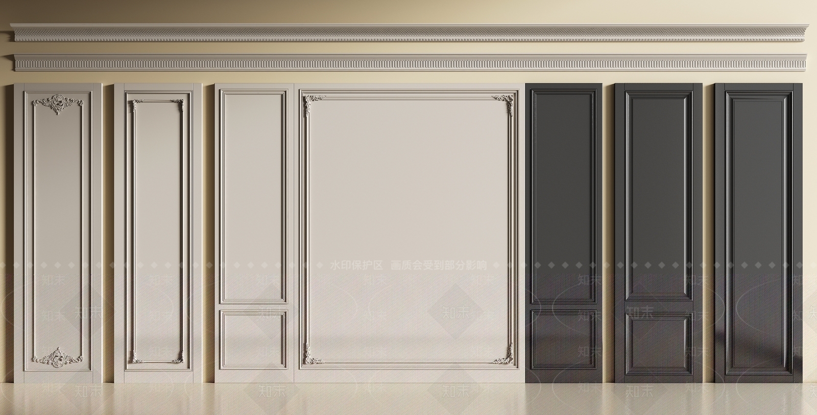 法式护墙板3D模型下载【ID:1194593176】