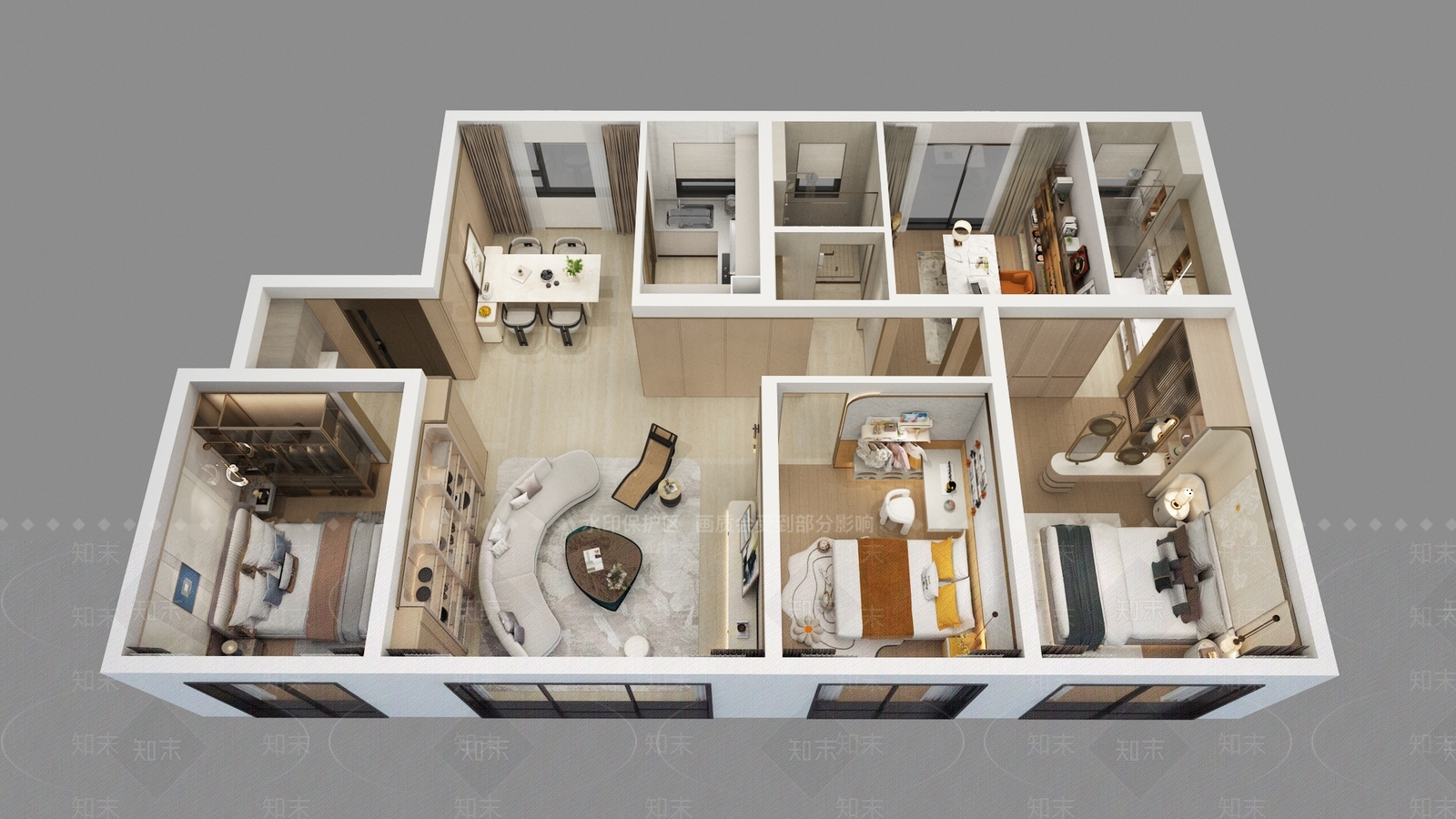 现代家装鸟瞰SU模型下载【ID:1194594546】