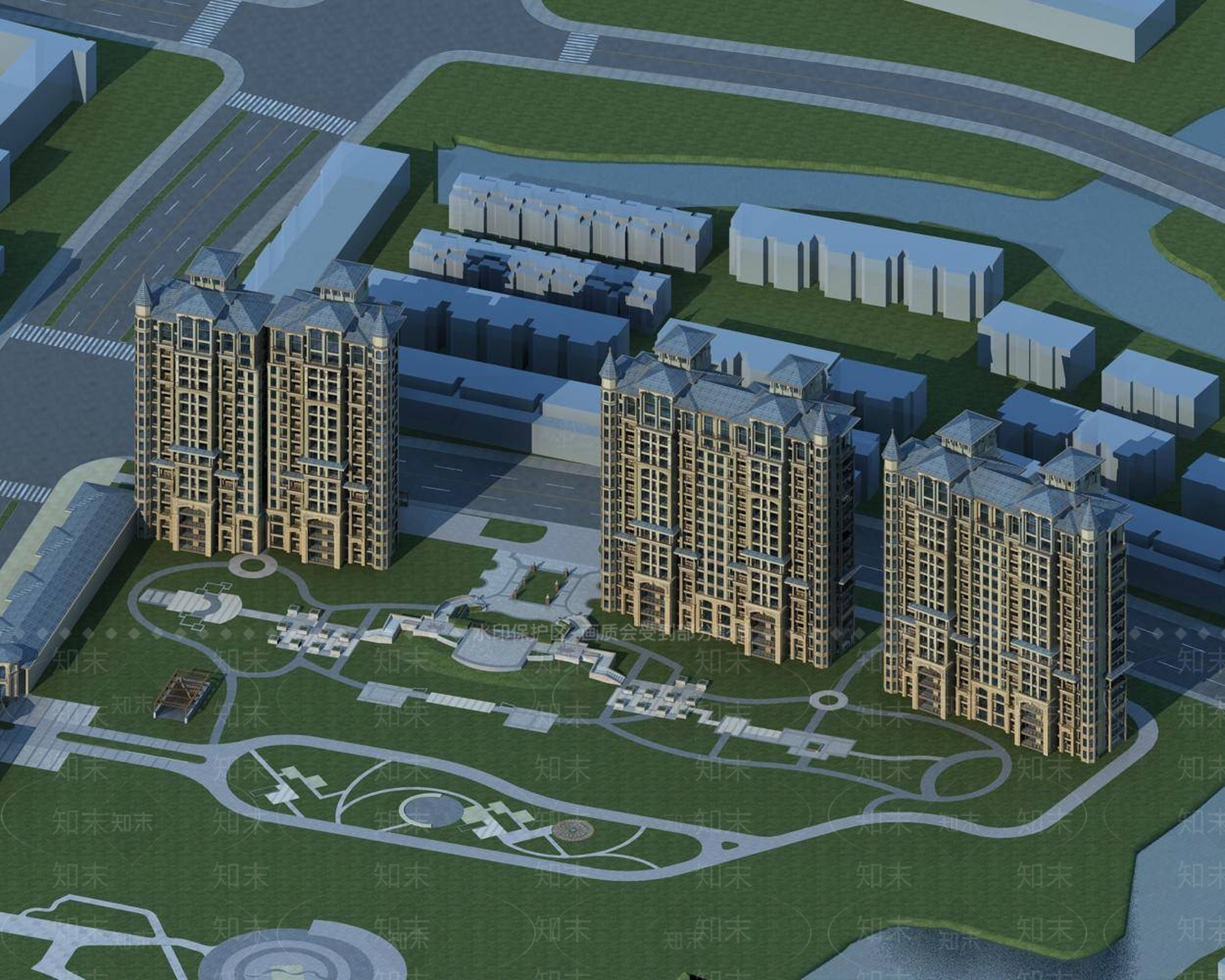 欧式高层住宅3D模型下载【ID:1194595176】