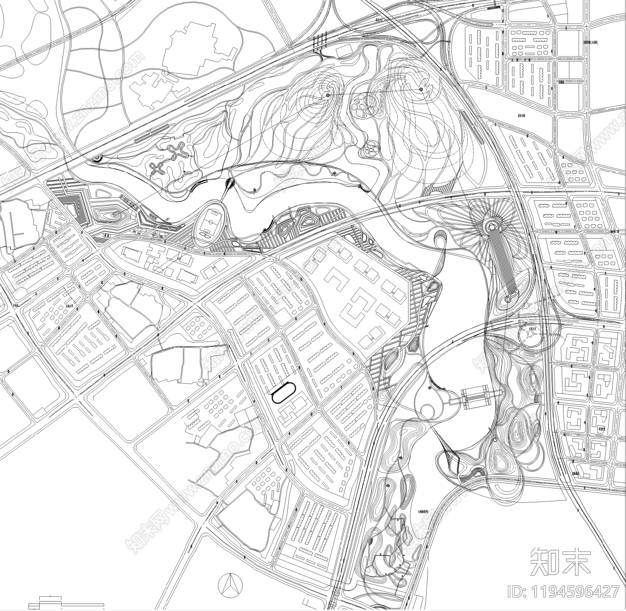 综合性公园cad施工图下载【ID:1194596427】