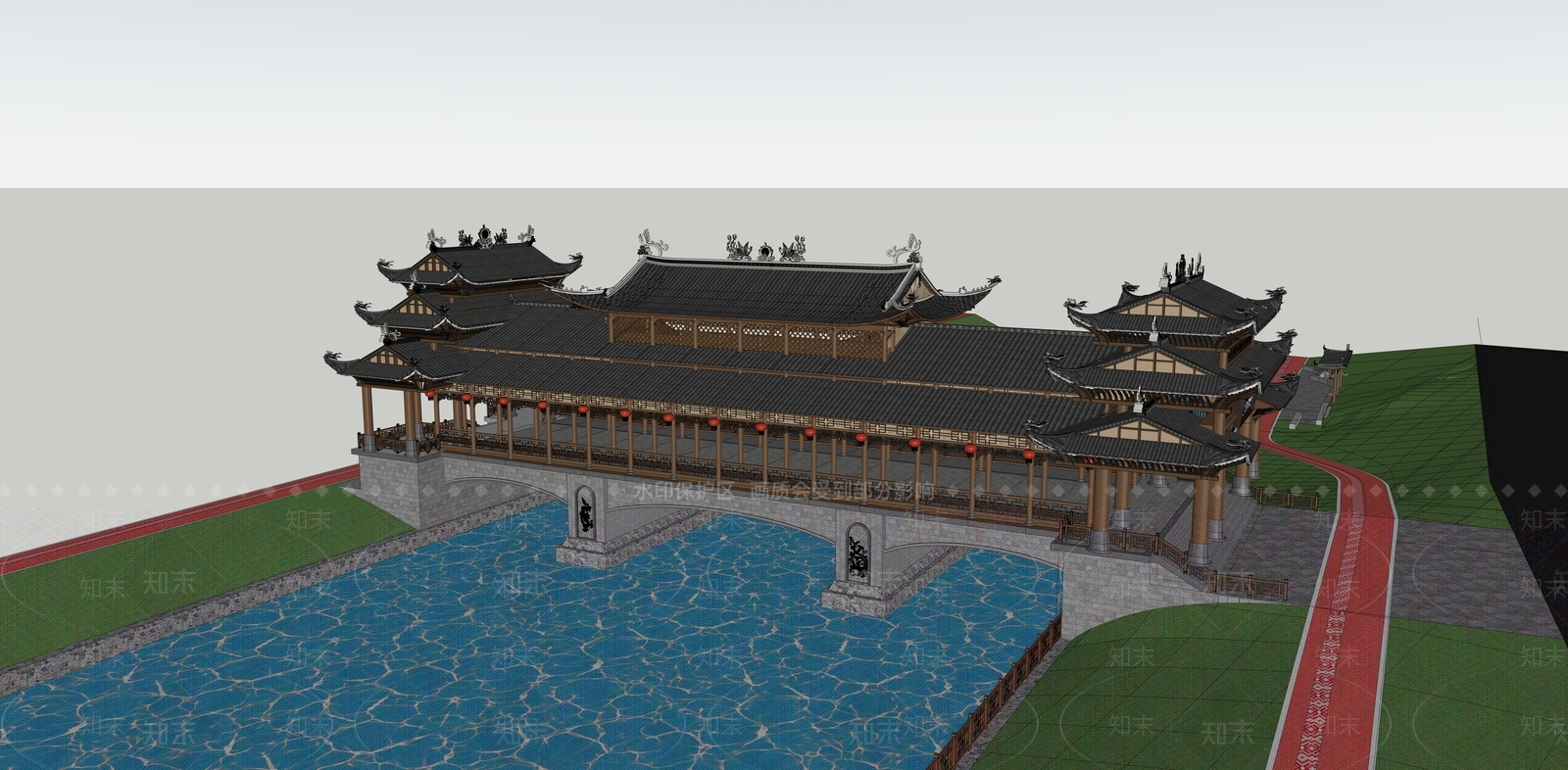中式景观桥SU模型下载【ID:1194598683】
