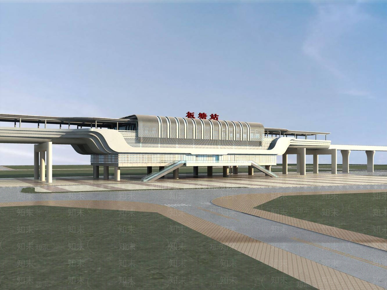 现代车站外观3D模型下载【ID:1194600414】