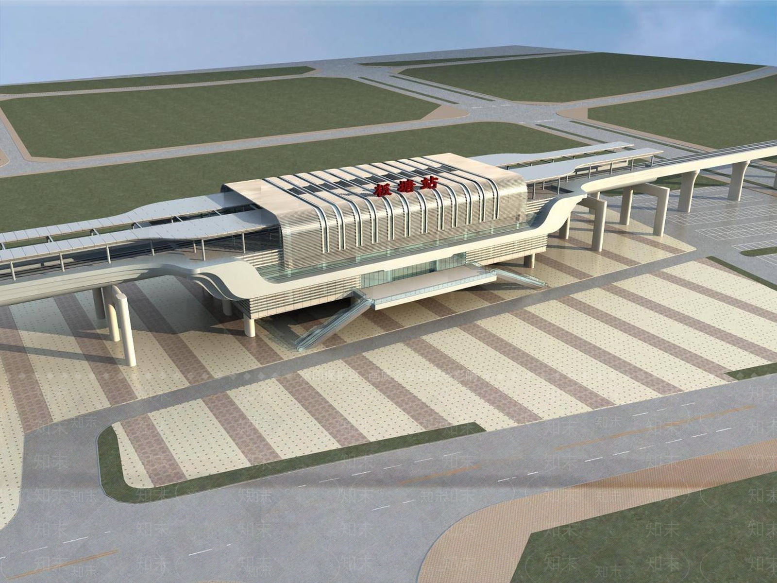 现代车站外观3D模型下载【ID:1194600414】