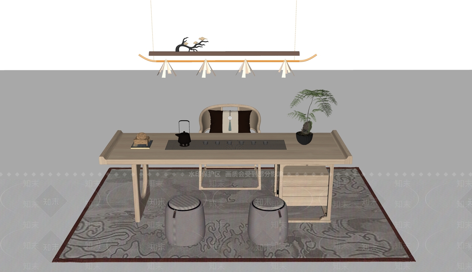 新中式中式茶桌椅SU模型下载【ID:1194617450】