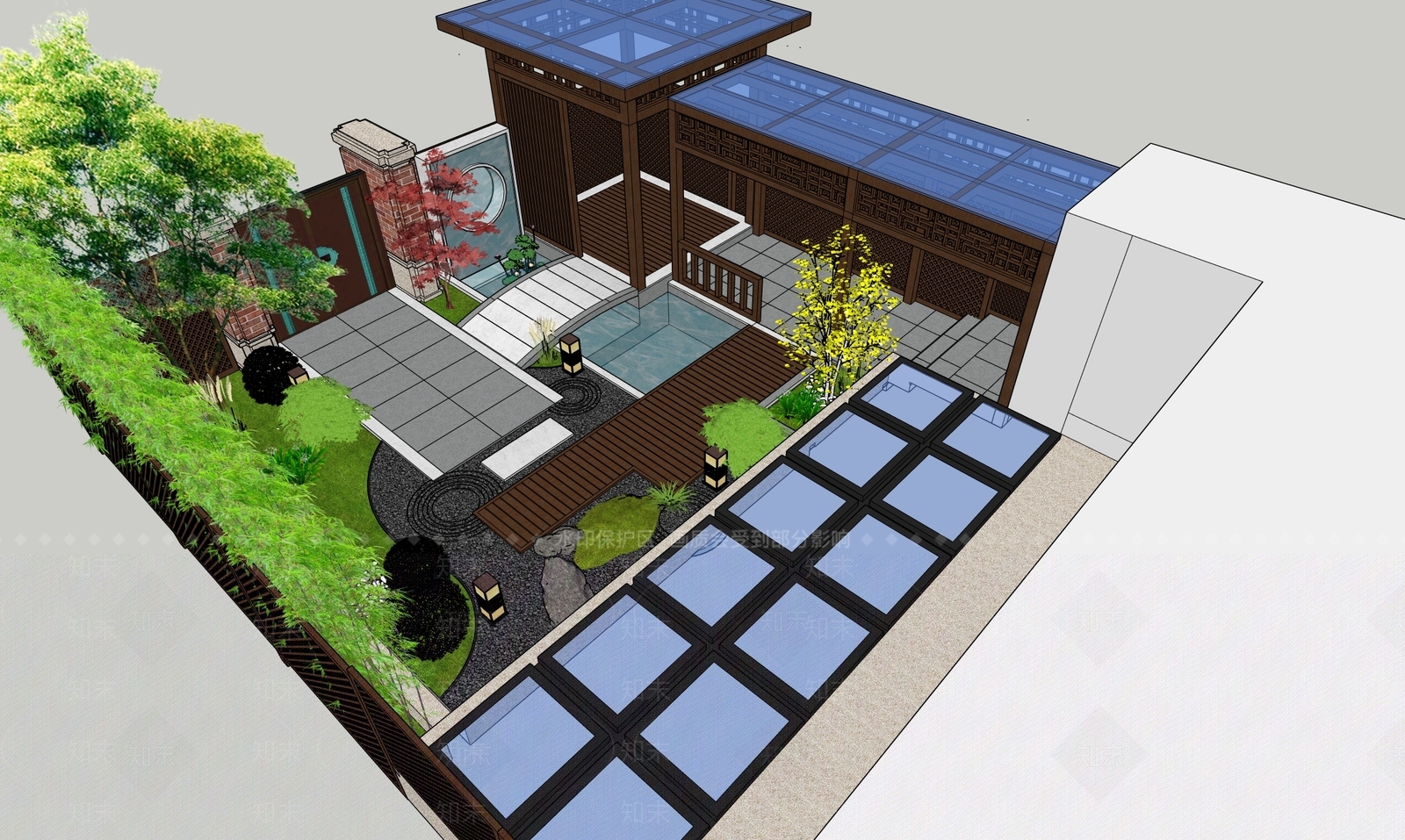 新中式日式别墅庭院SU模型下载【ID:1194619430】