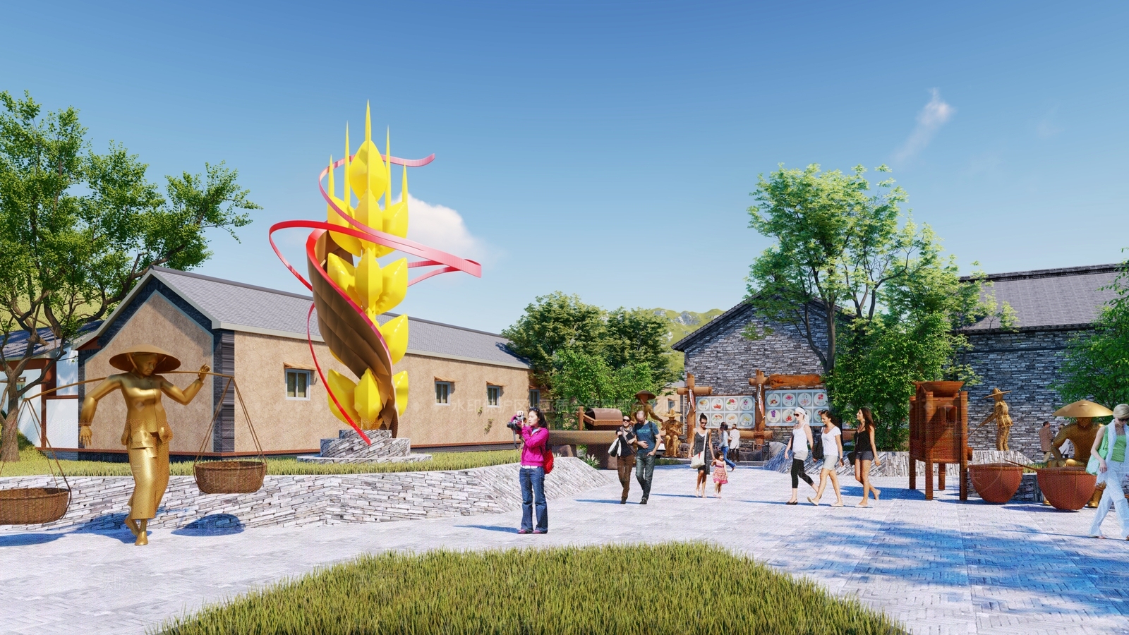 复古现代雕塑小品SU模型下载【ID:1194624801】