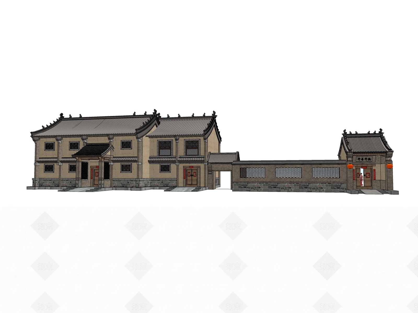 中式复古古建筑SU模型下载【ID:1194624912】
