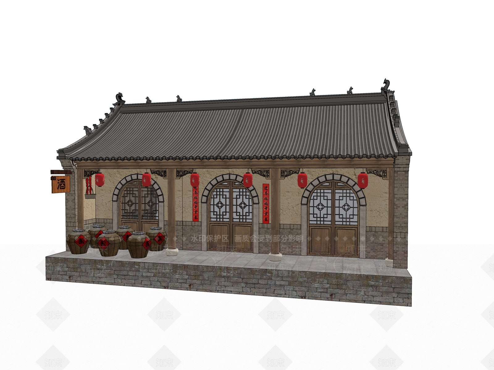 中式复古古建筑SU模型下载【ID:1194625197】