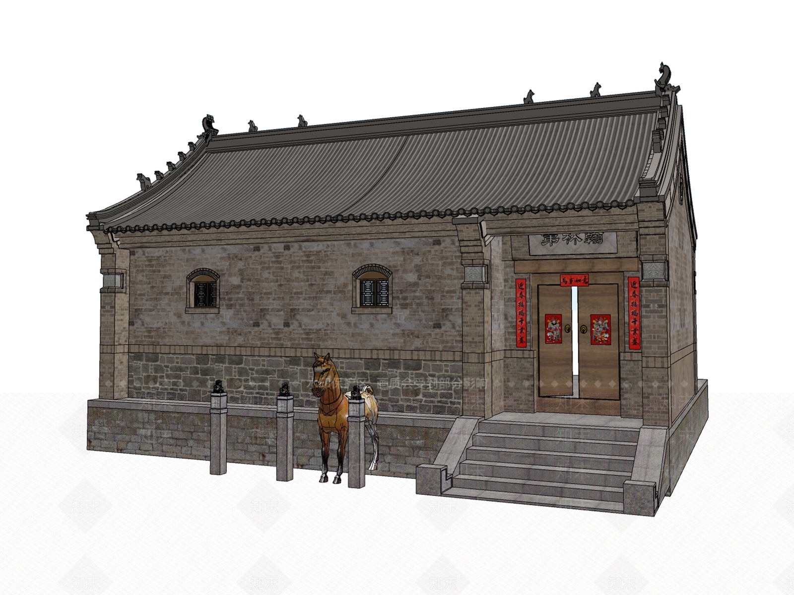 中式复古古建筑SU模型下载【ID:1194625397】