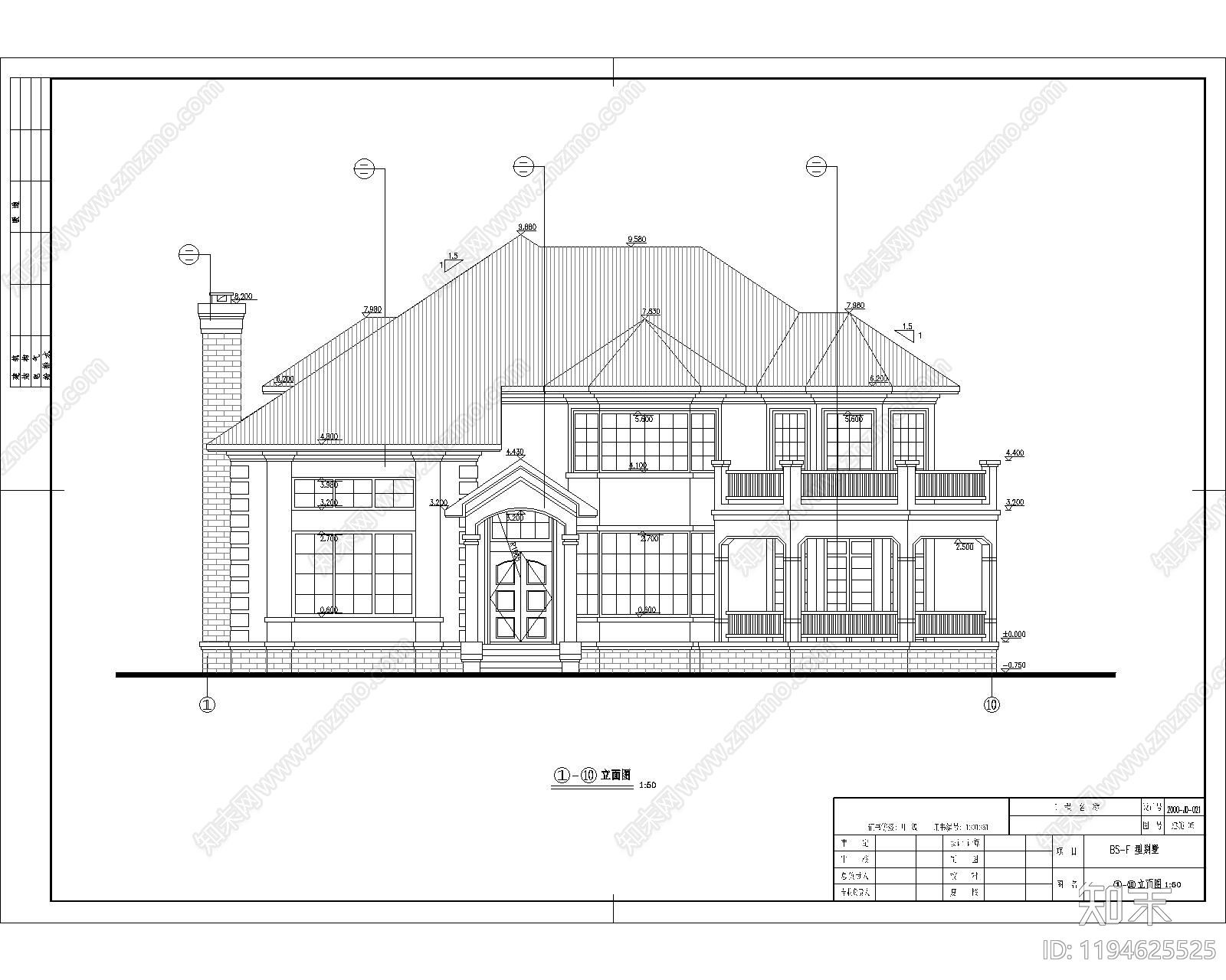 现代美式别墅建筑施工图下载【ID:1194625525】