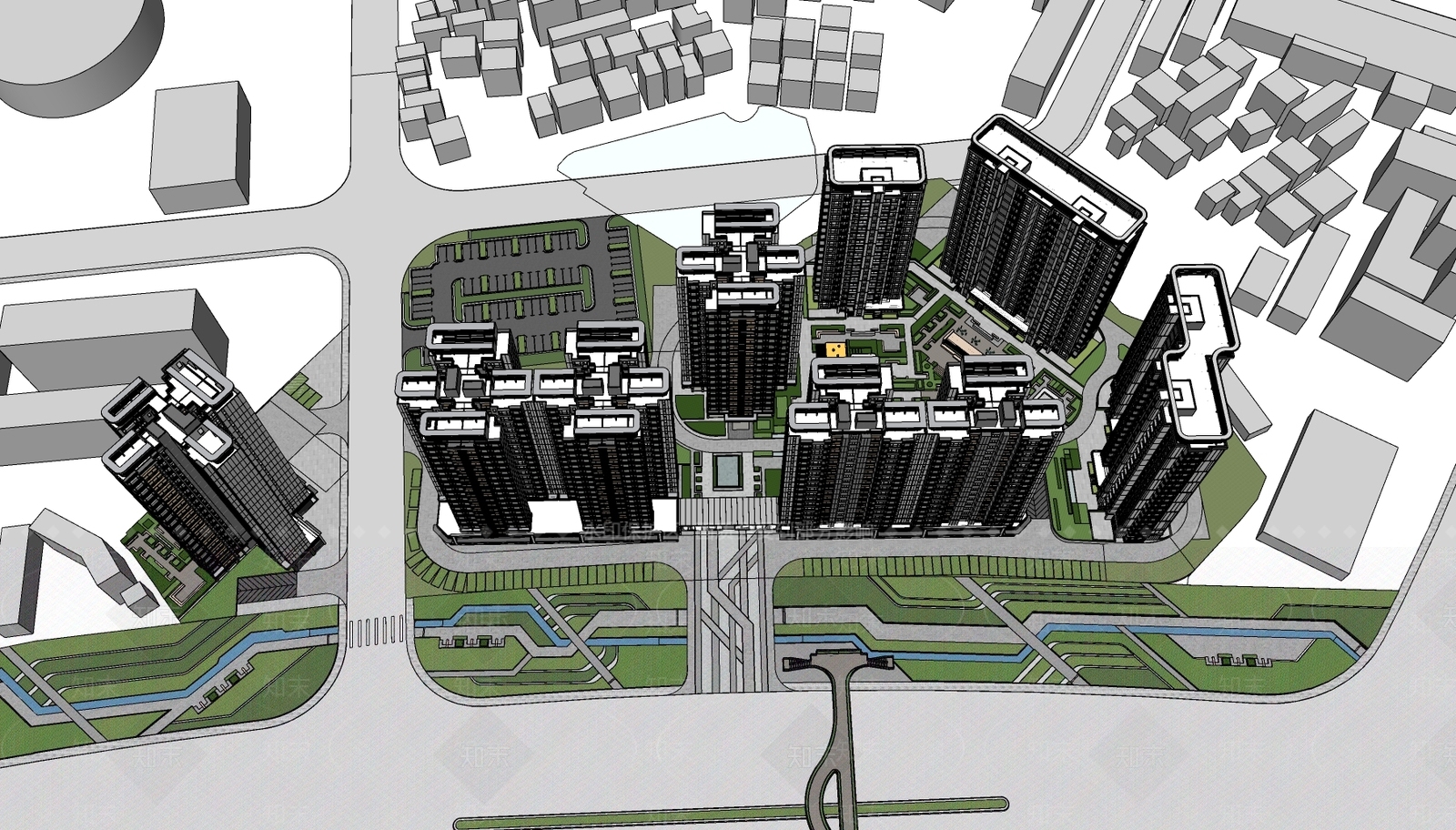 现代小区建筑SU模型下载【ID:1194626269】