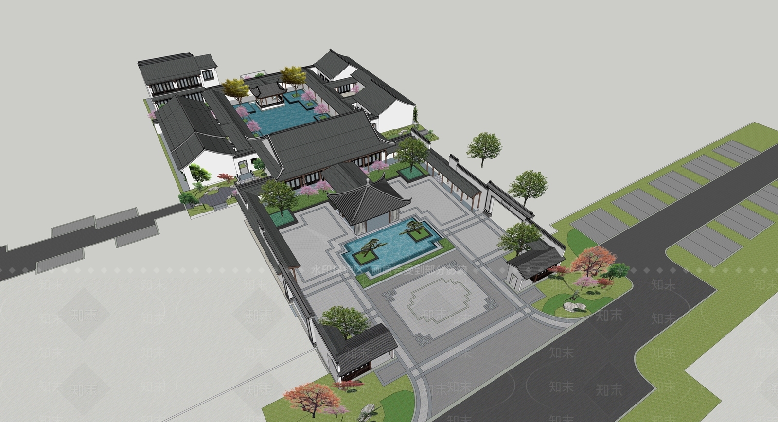 中式售楼处建筑SU模型下载【ID:1194628049】