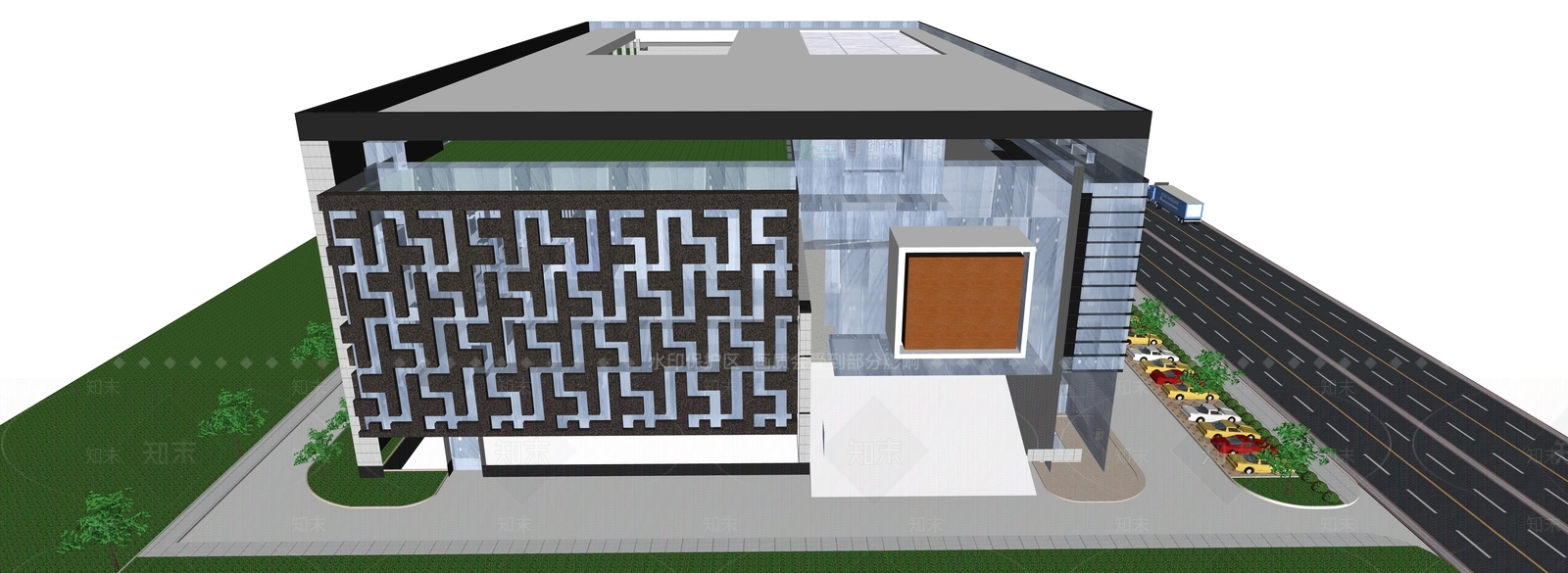 现代新中式展览馆建筑SU模型下载【ID:1194628698】