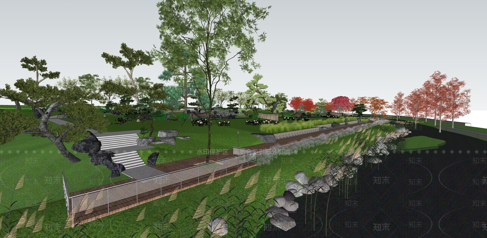 现代滨水景观SU模型下载【ID:1194630219】